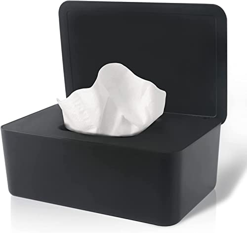 PIQIUQIU Feuchttücher Spender,Tissue Aufbewahrungskoffer mit Deckel Tücherbox Spender Schutzhülle Staubfrei Gewebe Aufbewahrung Box Hülle, Spender Halter (Schwarz) von PIQIUQIU