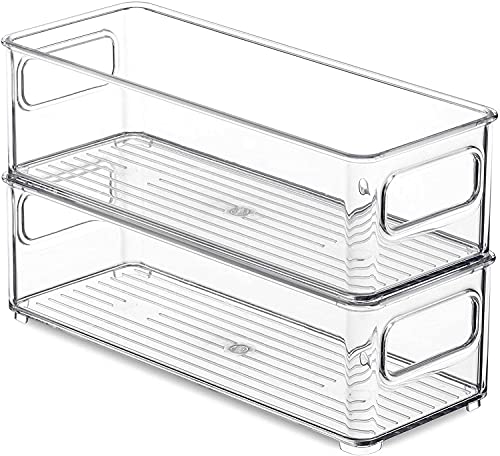 PIQIUQIU Kühlschrank Organizer, Fridge Organizer 2er Set, Speisekammer Vorratsbehälter mit Griff, Stapelbar Kühlschrank Ordnungssystem kuhlschrankorganizer-25x9.5x7.5cm von PIQIUQIU
