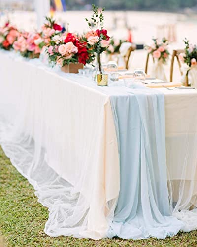 PIQIUQIU Tischläufer Chiffon Tischläufer Hochzeit Kommunion Modern Abwaschbar 70x300cm Baby blau von PIQIUQIU