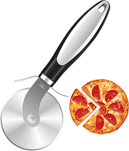 PIQIUQIU Pizzaschneider, Pizzaroller aus Edelstahl - Zerteilt Pizza mühelos in servierfähige Stücke- Handlicher Pizza Cutter mit Fingerschutz von PIQIUQIU