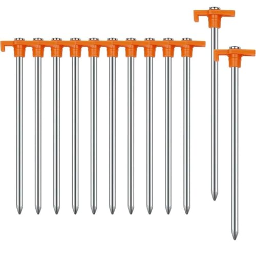 Zeltanker 12er Set für Harte Böden - 25 cm Erdanker aus verzinktem Stahl, orange (25x6mm) - Stabiles Zeltzubehör von PIQIUQIU