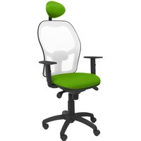 Jorquera Stuhl weißes Netzgeflecht bali pistaziengrüner Sitz mit fester Kopfstütze von PIQUERAS Y CRESPO