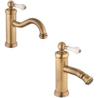 Bronzefarbenes Waschbecken- und Bidetmischer-Set im Retro-Stil Piralla KITCOMOOF1 von PIRALLA
