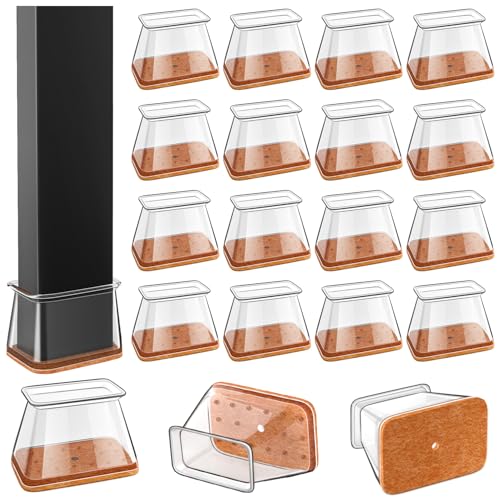 Stuhlbeinkappen Rechteckig, 24 Stück Stuhlbeinschoner mit Filz, Transparent Silikon Schutzkappen für Stuhlbeine, Beseitigen Sie Geräusche und Kratzer(Fit Länge:38-50mm,Breite:19-25mm) von PISAO