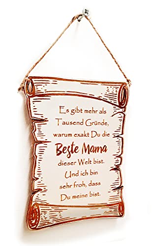 PISDEZ Beste Mama - Wanddekoration Urkunde Auszeichnung in Form Einer Schriftrolle aus Holz - Geschenk zum Muttertag (Größe S - Zum Aufhängen) von PISDEZ