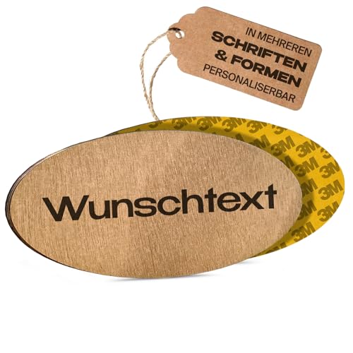 PISDEZ Namensschild Briefkasten Selbstklebend - Klingelschild aus Holz - Haustürschild mit Wunschtext personalisiert - Türschild mit Gravur - Schilder selbst gestalten - Briefkastenschild - Oval von PISDEZ