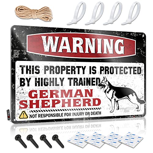 Blechschild mit Aufschrift "Warning This Property Is Protected By A Highly Trained German Shepherd", lustiges Alkoholschild, Outdoor-Blechschild (Größe: 30 x 40 cm) von PITFS