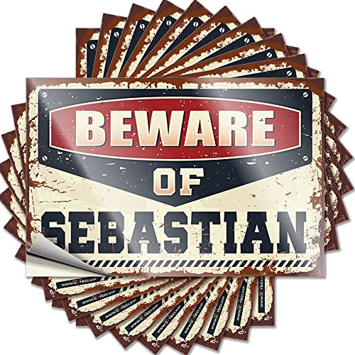 Lustige Autoaufkleber für Erwachsene, Aufschrift "Beware of Sebastian", 10 Stück Aufkleber für Ihr Auto (12 x 18 cm) von PITFS