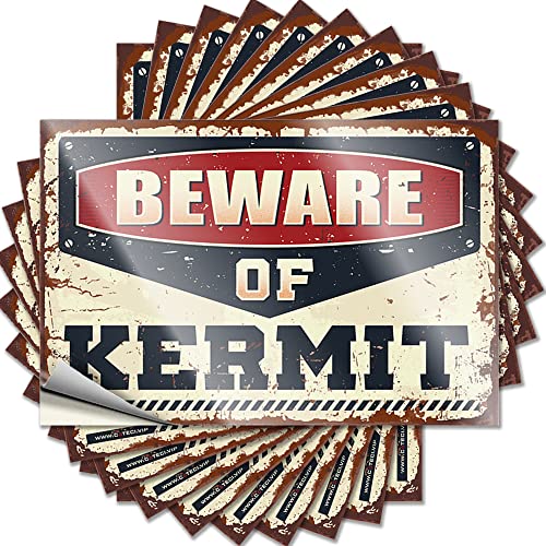 Lustiger Autoaufkleber "Beware of Kermit", lustiger Aufkleber, 10 Stück, lustige Straßenschilder, Autoaufkleber (6 x 9 cm) von PITFS