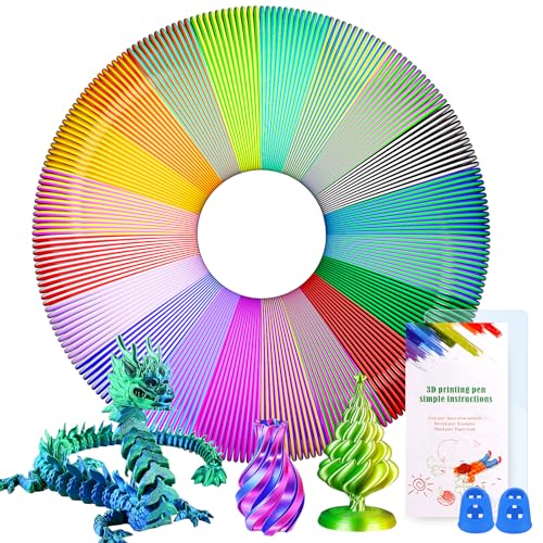 PITMT 3D Stift Filament PLA, 20 PCS Zweifarbig 3D Pen Filament 1,75 mm, Je 5M mit 3D Stift Vorlagen für Kinder & Erwachsene, 3D Stift Zubehör Filament für ODRVM, Tecboss, Lovebay, 3D Drucker von PITMT