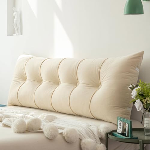 Luxus-Rückenkissen für Kingsize-Bett, Kopfteil, Lesekissen, Dreieckskissen, extra weiche Sofa-Rückenlehne zum Fernsehen oder Spielen, 200 cm (200 x 55 x 20 cm, Beige) von PIURUF