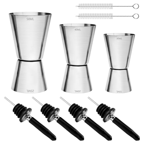 3 Stück Cocktail Messbecher, Barmaß Messbecher Jigger Cocktails mit 4 Flaschenausgießer & 2 Bürste Gin Measuring Cups Set 4cl/5cl/6cl Edelstahl Barmaß für Bar Party Drink Shaker Cocktailmixer 3 Stück Cocktail Messbecher, Barmaß Messbecher Jigger Cocktails mit 4 Flaschenausgießer & 2 Bürste Gin Measuring Cups Set 4cl/5cl/6cl Edelstahl Barmaß für Bar Party Drink Shaker Cocktailmixer von PIWOSGOL