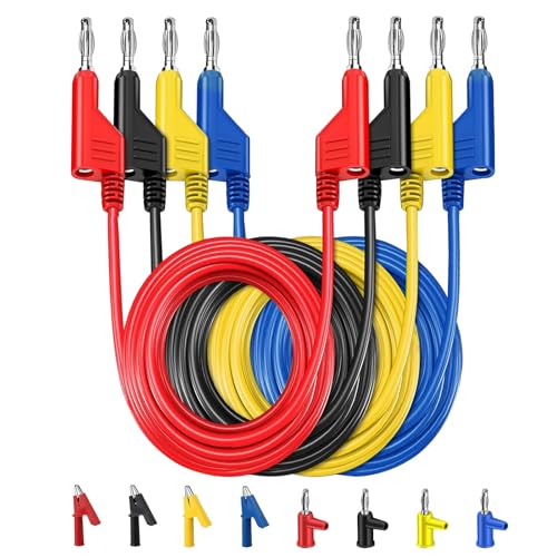 PIWOSGOL 4 Stück Multimeter Messleitungen 4mm, Messkabel für Multimeter 4 Farben Bananenstecker Kabel 4mm, 4 Farben Isolierte Krokodiklemmen,Multimeter Messleitungen Set für Messkabel Strommessgeräte von PIWOSGOL