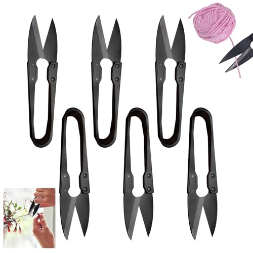 PIWOSGOL 6 Stück Fadenschere Scharf aus Edelstahl, Universelle Nähschere, U-Förmiger Schere,Garn Schere Nähen,Springschere für Präzises Abtrennen von Faden und Garn, zum Basteln und für Pflanzenpflege von PIWOSGOL