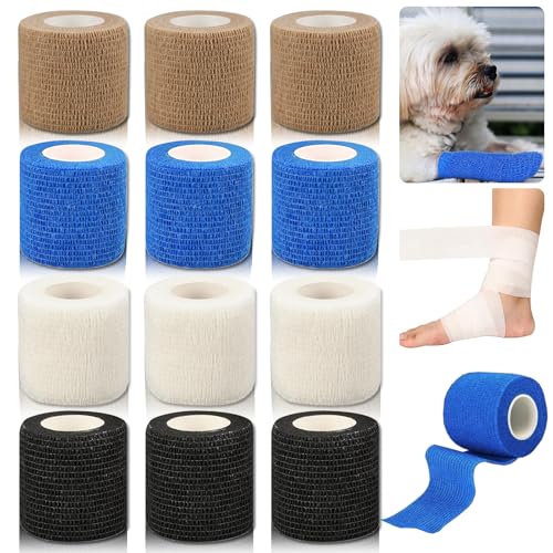 PIWOSGOL 12 Rollen Selbstklebender Verband, 5cm x 4.5m Selbsthaftende Bandage für Erste Hilfe, Elastische Fixierbinde Cohesive Bandage Haftbandage für Hund/Katze/Fingern/Knöchelverstauchungen PIWOSGOL 12 Rollen Selbstklebender Verband, 5cm x 4.5m Selbsthaftende Bandage für Erste Hilfe, Elastische Fixierbinde Cohesive Bandage Haftbandage für Hund/Katze/Fingern/Knöchelverstauchungen von PIWOSGOL