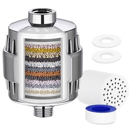 PIWOSGOL 34 Stufen Shower Filter Kalkfilter Dusche mit Vitamin C/E Wasserfilter Dusche Duschfilter Gegen Kalk und Chlor mit 2 Filterpatrone Zur Entfernung Von Chlor und Schwermetallen von PIWOSGOL