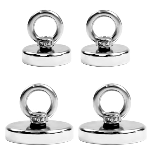PIWOSGOL 4 Stück Ösenmagnete Stark, Neodym-Magnete 32kg 60kg, Fischermagnete Stark, Magnetfischen, Runde Magnete für Zuhause, Werkstatt, Wasser von PIWOSGOL