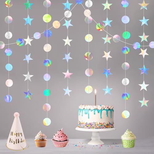PIWOSGOL 52 Ft Bunt Glitzer Papier Circle Dots Garland, 4 Stücke Hängende Iridescent Runde Sternform Garland, Papier Girlande Glitzer Bunt Deko für Geburtstage Karneval Jubiläen Hochzeiten von PIWOSGOL