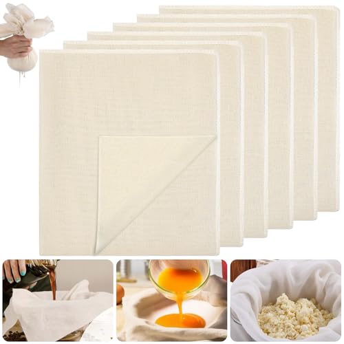 PIWOSGOL 6 Stück Passiertuch,Grad 100, 60x60cm,Feingewebt Käsetuch Cheesecloth Leinentuch,100% Ungebleicht Käsetuch, Wiederverwendbar Baumwolle zum Abseihen von Flüssigkeiten, Backen, Käse Machen von PIWOSGOL