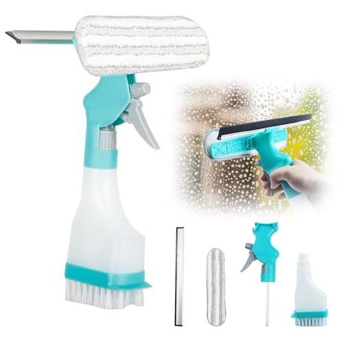 PIWOSGOL Fensterputzer mit Sprühflasche 4 in 1, Fensterputzer Abnehmbar, Fensterabzieher Doppelseitig, Fenster Putzen Set, Sprühwischer, Wischer mit Sprühfunktion, Für Fenster, Spiegel, Fliesen, Auto von PIWOSGOL