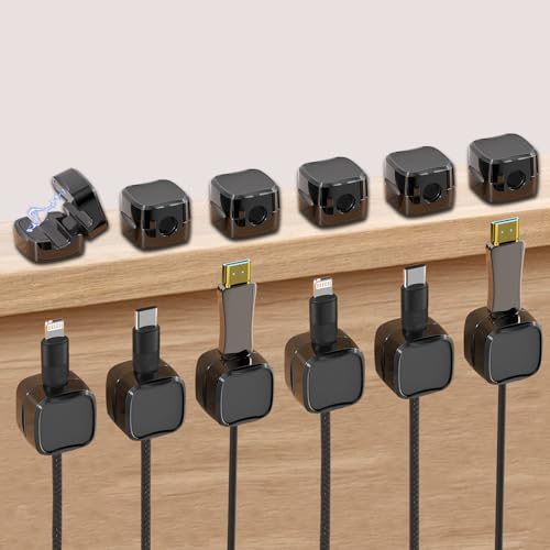 PIWOSGOL Kabelhalter Kabelclips 12 Stück, Verstellbare Kabel Organizer, Kabel Management, Kabel Halter für Schreibtisch, Nachttisch, Ladekabeln, HDMI, USB, Audiokabel, Schwarz von PIWOSGOL
