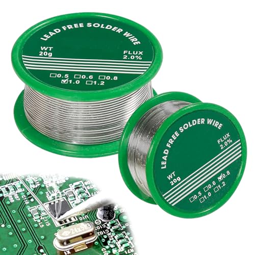 PIWOSGOL Lötzinn Bleifrei 0,8 mm 20g, Lötzinn 1 mm 20g, Solder Unterer Schmelzpunkt, Bleifreier Lötzinn, Solder Wire für Lötarbeiter,Hause und den Heimwerker (2 Rolle) von PIWOSGOL
