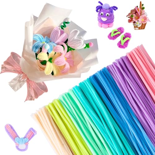 PIWOSGOL Pfeifenreiniger Blumen Set, 400 Stück Pfeifenputzer zum Basteln, Pfeifenreiniger zum Basteln, Pfeifenreiniger Chenilledraht, Biegeplüsch Kunst Pfeifenputzer für Blumenstrauß DIY Dekorationen von PIWOSGOL
