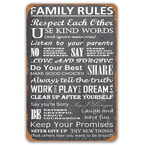 House Rules Vintage Metall Blechschilder Gibbs Rules Poster Wanddekoration Türschild Familienregeln Rustikale Dekoration für Bar Küche Zuhause Rerstroom Garage Man Cave Shop Lustiges Retro von PIXELDERMA