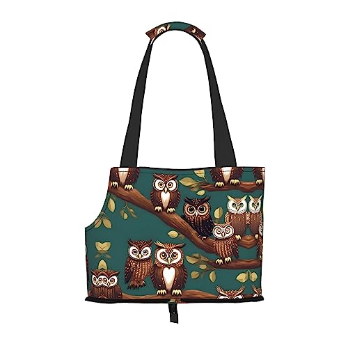 Faltbare Hundetragetasche mit vielen Eulen auf Ästen, geeignet für kleine Hunde und Katzen für Outdoor-Reisen von PIXOLE