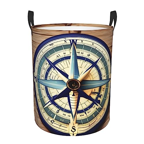 Maritimer Segelboot Kompass Druck Wäschekorb, runder Wäschekorb, Schmutzkleidung Aufbewahrungskorb für Schlafzimmer, Badezimmer von PIXOLE