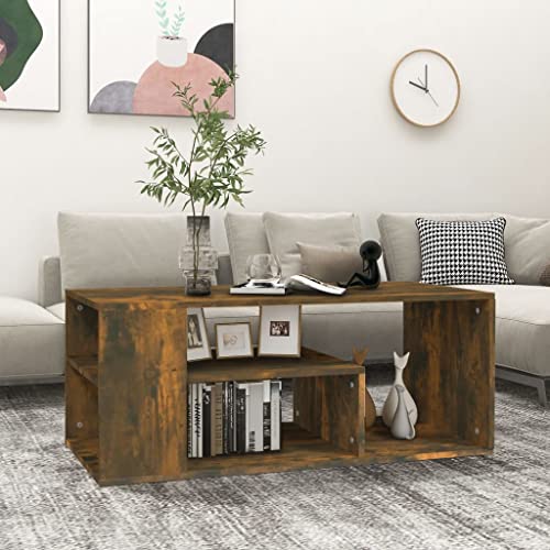 PIXZSSI Beistelltisch Wohnzimmer 105x55x32 cm mit Stauraum Couchtisch Kaffeetisch Stilvollen Modern Schlafzimmertisch Arbeitszimmer Coffee Table Coutischtisch Sofatisch Räuchereiche Holzwerkstoff von PIXZSSI