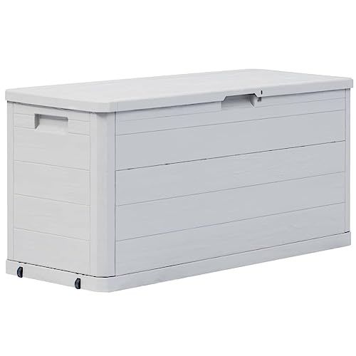 PIXZSSI Gartenbox 117x45x56 cm Hellgrau Kunststoff Aufbewahrungsbox Terrasse Soliden Konstruktion Klassische Design Auflagenbox Viel Stauraum zur Aufbewahrung von Kissen Auflagen von PIXZSSI