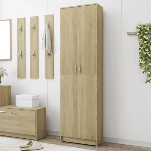 PIXZSSI Kleiderschrank Schlafzimmer Holzwerkstoff Feuchtigkeitsbeständigkeit Mehrzweckschrank Flur Klassische Funktionale Schrank mit 5 Fächer Viel Stauraum Sonoma-Eiche 55x25x189 cm von PIXZSSI