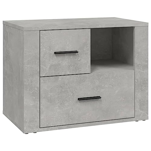 PIXZSSI Nachttisch im Schlafzimmer Betongrau 60x36x45 cm Holzwerkstoff Klassischen Design Schränkchen mit 2 Schubladen und 1 Fach Multifunktional Beistellschrank Flexible Montage von PIXZSSI