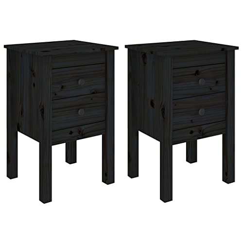 PIXZSSI Nachttisch im Schlafzimmere 2 STK. Schwarz 40x35x61,5 cm Massivholz Kiefer Klassischen Design Schränkchen Reichlich Stauraum Indoor Beistellschrank Multifunktional Robuste Oberplatte von PIXZSSI