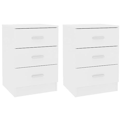 PIXZSSI Schlafzimmer 2er Set Nachttisch mit 3 Schubladen 38x35x56 cm Beistelltisch Klassischen Vielseitig Couchtisch Arbeitszimmer Weiss Nachttischschränke Kommode Holzwerkstoff von PIXZSSI