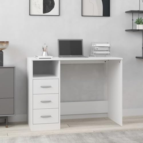 PIXZSSI Schreibtisch mit Schublade Weiß Holzwerkstoff 102x50x76 cm Bürotisch mit Schubladen Buromöbel Schreibtisch Gross Writing Table Computertisch Computer Schrank Desk with Drawers von PIXZSSI