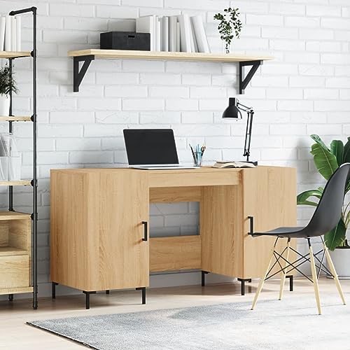 PIXZSSI Schreibtisch mit Tür Sonoma-Eiche Holzwerkstoff und Eisen 140x50x75 cm Schreibtisch Gross Work Desk Home Office Furniture Computer Schrank Bürotisch Buromöbel Schreibtisch mit Stauraum von PIXZSSI