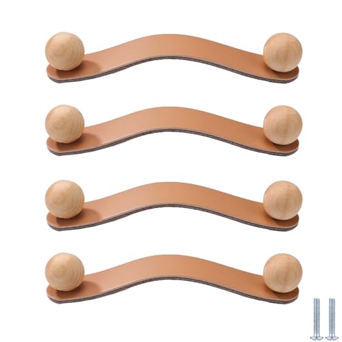 Kommodenknöpfe 4 Stück Handgefertigte Schranktürgriffe Aus Leder Schubladengriffe Aus Holz Für Kinderzimmer Schrankknöpfe Aus Leder Geeignet Für Kleiderschränke Heimdekoration(160mm Hellbraun) von PIYYQNY