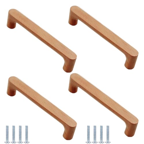 PIYYQNY 4 Stück, Schubladengriffe aus Holz, Kleiderschranktürknöpfe, geeignet für Kommoden, Weinschränke, Schränke, Möbeldekoration (Buche, Lochmitte 96 mm) von PIYYQNY