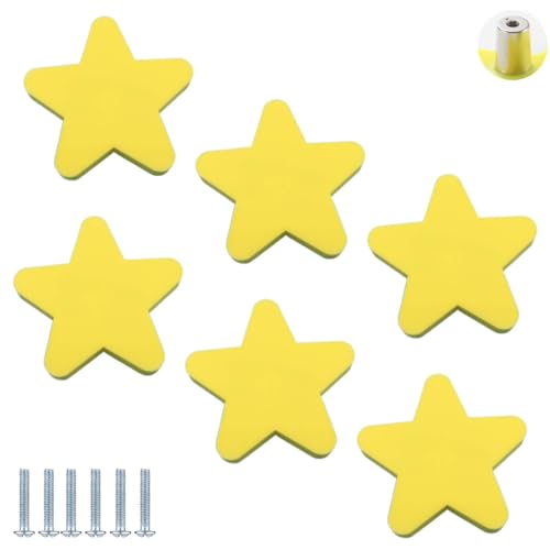 Möbelgriffe 6 Stück Kinderzimmergriffe Kollisionssichere Schubladengriffe Aus Weichem Gummi Kleiderschrankgriffe Mit Cartoon-Sternenhimmel Möbelknöpfe Heimdekorationsbeschläge(Gelb Stern 48mm) von PIYYQNY