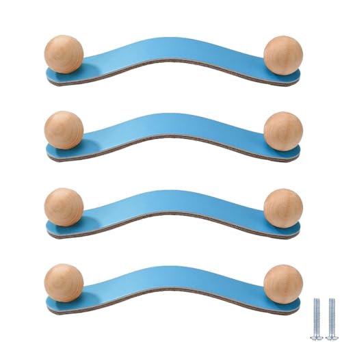Möbelgriffe Vintage 4 Stück Handgefertigte Schranktürgriffe Aus Leder Schubladengriffe Aus Holz Für Kinderzimmer Schrankknöpfe Aus Leder Geeignet Für Kleiderschränke Heimdekoration(128mm Himmelblau) von PIYYQNY