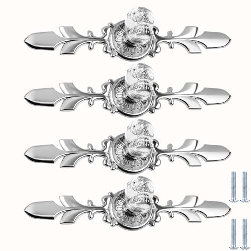 PIYYQNY Griffe Für Küchenschränke 4 Stück Kristallglasknopf Möbelschubladengriff Mit Totenkopfmotiv Schranktürgriff Geeignet Für Küche Heimdekoration(Weiß/Silber Einzelloch 120mm) von PIYYQNY