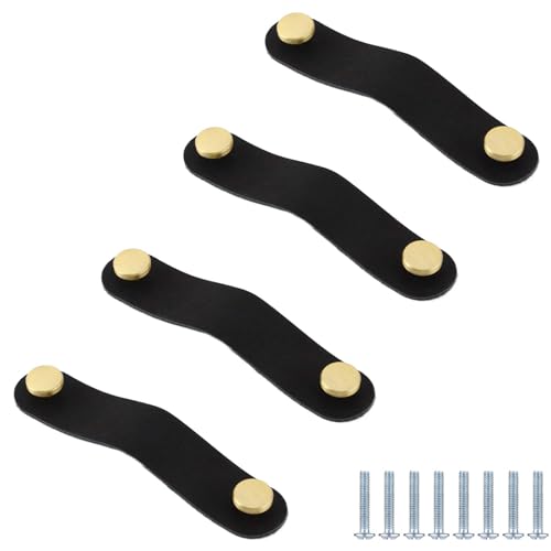 PIYYQNY Griffe Für Küchenschränke 4 Stück Schubladengriffe Aus Leder Kleiderschranktürgriff Aus Leder Geeignet Für Kinderzimmer Badezimmer Küchenschränke Und Kommoden(Schwarz 160mm) von PIYYQNY