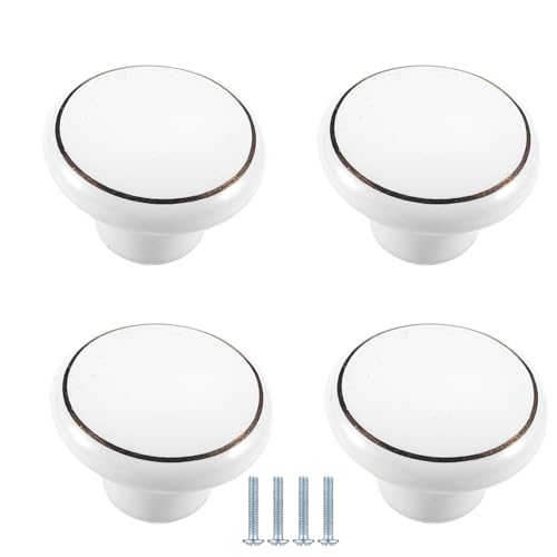 PIYYQNY Griffe Für Küchenschränke 4 Stück Vintage-Schubladenknöpfe Keramikgriffe Runde Keramikknöpfe Für Schränke Küchen Badezimmerschränke(Weiß 37mm) von PIYYQNY