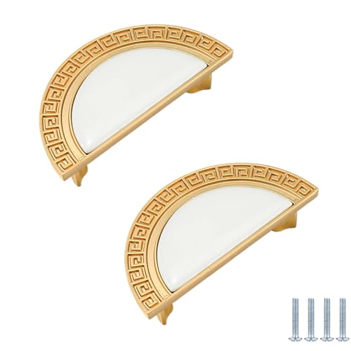 PIYYQNY Griffe Möbel 2 Stück Keramik-Schubladengriffe Goldene Kleiderschrank-Türgriffe Keramik-Schrankknöpfe Küchengriffe Schrankbeschläge(Weiß Lochmitte 64mm) von PIYYQNY