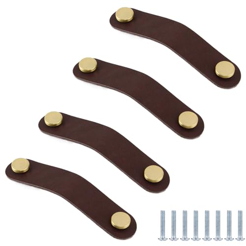 PIYYQNY Griffe Möbel 4 Stück Schubladengriffe Aus Leder Kleiderschranktürgriff Aus Leder Geeignet Für Kinderzimmer Badezimmer Küchenschränke Und Kommoden(Dunkelbraun 96mm) von PIYYQNY