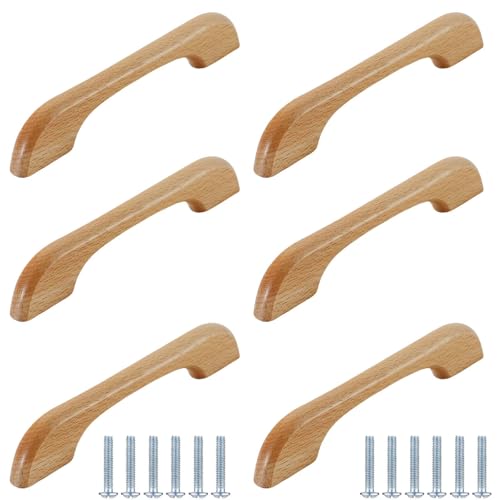 PIYYQNY Griffe Möbel 6 Stück Schrankgriffe Aus Massivholz Möbelgriffe Aus Holz Kleiderschrank Schubladengriffe Geeignet Für Frisiertische Heimdekoration(Buchenholz Lochmitte 96mm) von PIYYQNY