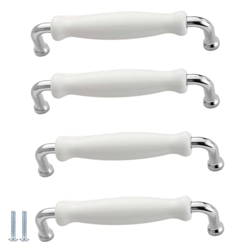 PIYYQNY Kommode Möbelknöpfe 4 Stück Keramikgriffe Für Schränke Möbelschubladengriffe Geeignet Für Küchenschränke Badezimmerschränke Heimdekoration(Silber Lochmitte 128mm) von PIYYQNY