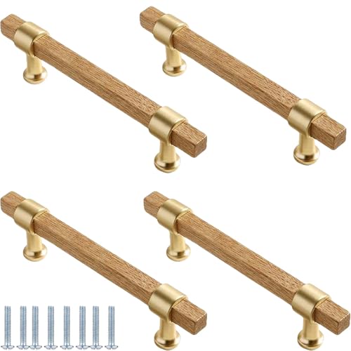 PIYYQNY Kommode Möbelknöpfe 4 Stück Schrankknöpfe Mit Quadratischem Holzgriff Schranktür- Und Schubladengriffe Geeignet Für Küche Schlafzimmer-Frisiertisch Badezimmerschrank(Eschenholz 192mm) von PIYYQNY